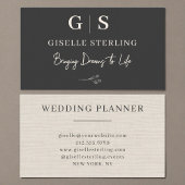 Neutral Linen Elegant Minimalist Monogram  Visitekaartje