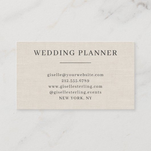 Neutral Linen Elegant Minimalist Monogram  Visitekaartje (Achterkant)