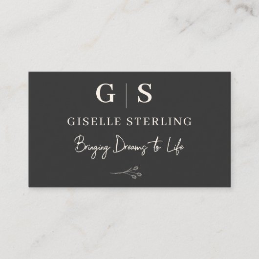 Neutral Linen Elegant Minimalist Monogram  Visitekaartje (Voorkant)