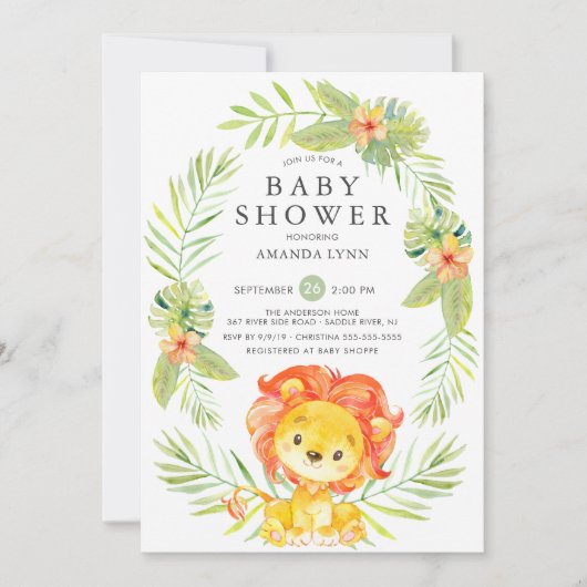 Neutral Lion Baby shower Invitation Kaart (Voorkant)