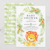 Neutral Lion Baby shower Invitation Kaart (Voorkant / Achterkant)