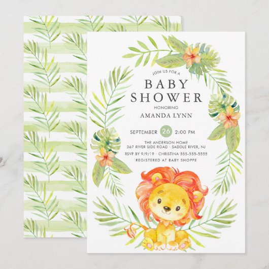Neutral Lion Baby shower Invitation Kaart (Voorkant / Achterkant)