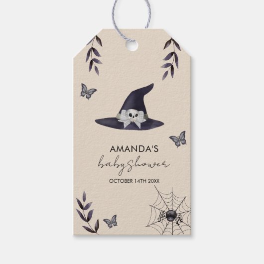 Neutral Little Boo Witch Pet Baby shower Cadeaulabel (Voorkant)