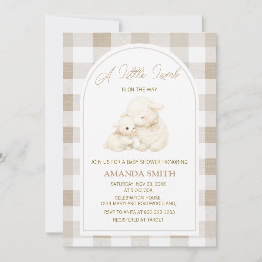 Neutral Little Lamb Baby Shower Invitation Kaart (Voorkant)