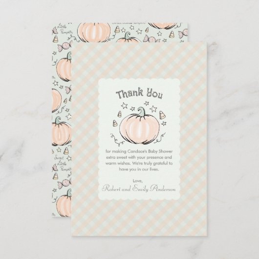 Neutral Little Pumpkin Baby shower bedankkaart (Voorkant / Achterkant)