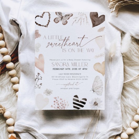 Neutral Little Sweetheart Valentine Baby Shower Kaart