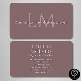 Neutral Mauve Taupe Monogram Business Card Visitekaartje