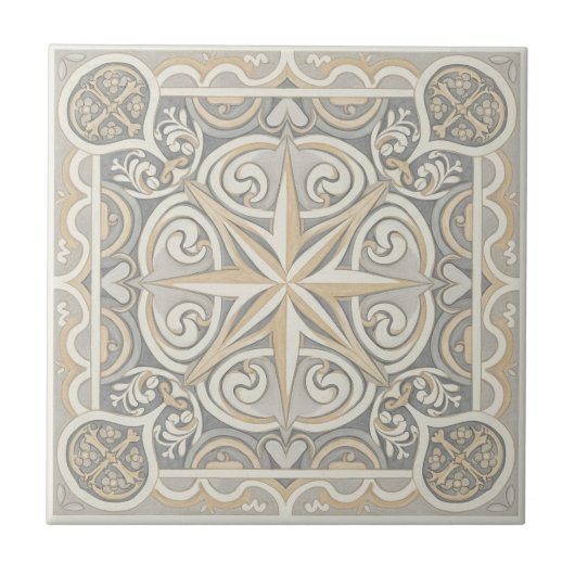 Neutral Mediterranean Pattern Pat#12 Greige ID1195 Tegeltje (Voorkant)