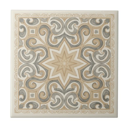 Neutral Mediterranean Pattern Pat#15 Greige ID1195 Tegeltje (Voorkant)