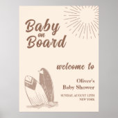Neutral Minimal Boho Surfboard Baby shower Welkom Poster (Voorkant)