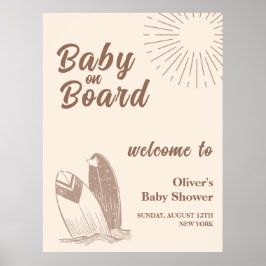 Neutral Minimal Boho Surfboard Baby shower Welkom Poster