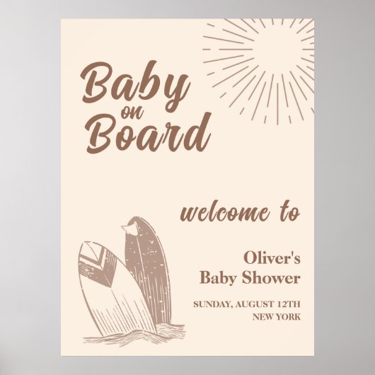 Neutral Minimal Boho Surfboard Baby shower Welkom Poster (Voorkant)