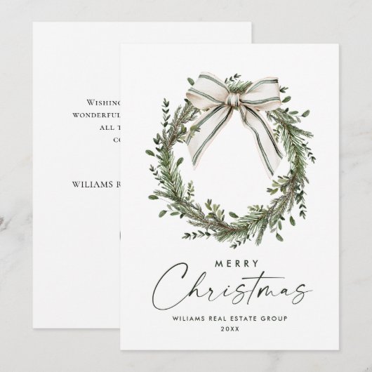 Neutral Minimalist Boho Christmas Wreath Corporate Feestdagenkaart (Voorkant / Achterkant)