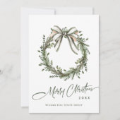 Neutral Minimalist Boho Christmas Wreath Corporate Feestdagenkaart (Voorkant)