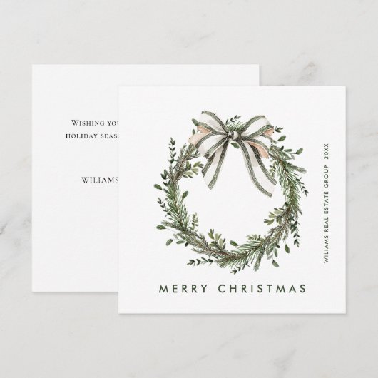 Neutral Minimalist Boho Christmas Wreath Corporate Feestdagenkaart (Voorkant / Achterkant)