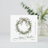 Neutral Minimalist Boho Christmas Wreath Corporate Feestdagenkaart (Staand voorkant)