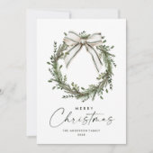 Neutral Minimalist Boho Christmas Wreath Photo Feestdagenkaart (Voorkant)