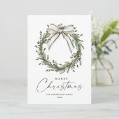 Neutral Minimalist Boho Christmas Wreath Photo Feestdagenkaart (Staand voorkant)