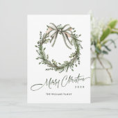Neutral Minimalist Boho Christmas Wreath Photo Feestdagenkaart (Staand voorkant)