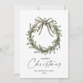 Neutral Minimalist Boho Christmas Wreath Photo Feestdagenkaart (Voorkant)