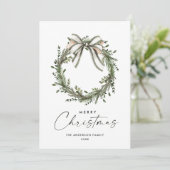 Neutral Minimalist Boho Christmas Wreath Photo Feestdagenkaart (Staand voorkant)