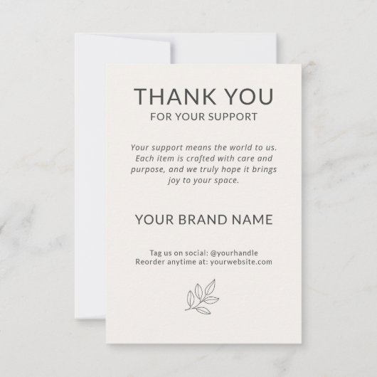 Neutral Minimalist Botanical Business Handcrafted Bedankkaart (Achterkant)