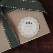 Neutral Minimalist Plaid Pine Tree Christmas Ronde Sticker