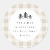 Neutral Minimalist Plaid Pine Tree Christmas Ronde Sticker (Voorkant)