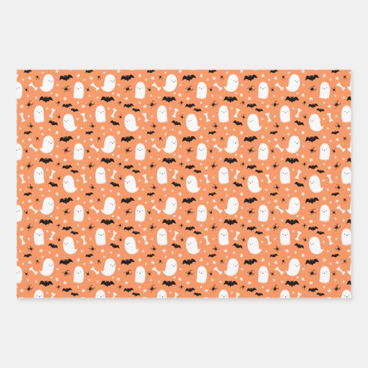 Neutral Mixed Halloween Patterns Ghost Pumpkins Inpakpapier Vel (Voorkant)