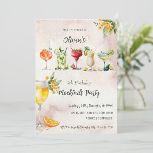  Neutral Mocktail Verjaardagsfeestuitnodiging Kaart (Staand voorkant)