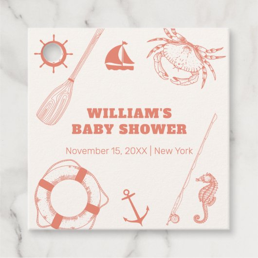 Neutral Modern Nautical Vissen Boy Baby shower Bedankjes Labels (Voorkant)