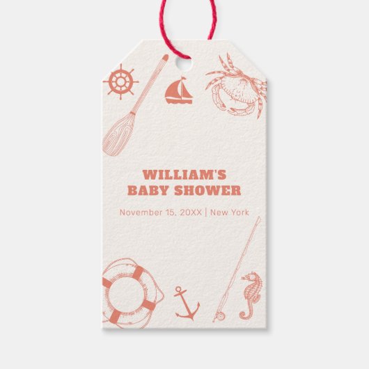 Neutral Modern Nautical Vissen Boy Baby shower Cadeaulabel (Voorkant)
