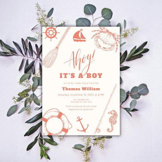 Neutral Modern Nautical Vissen Boy Baby shower Kaart