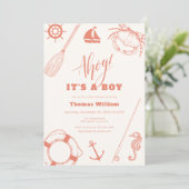 Neutral Modern Nautical Vissen Boy Baby shower Kaart (Staand voorkant)