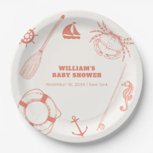 Neutral Modern Nautical Vissen Boy Baby shower Papieren Bordje