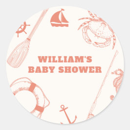 Neutral Modern Nautical Vissen Boy Baby shower Ronde Sticker