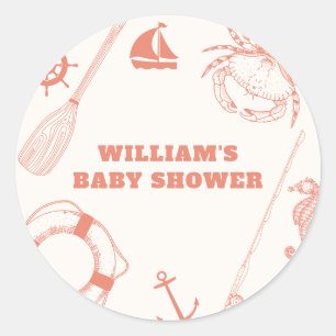 Neutral Modern Nautical Vissen Boy Baby shower Ronde Sticker