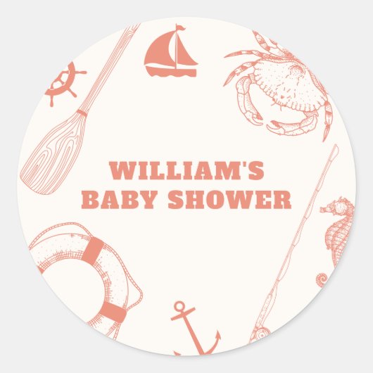 Neutral Modern Nautical Vissen Boy Baby shower Ronde Sticker (Voorkant)