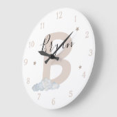 Neutral Monogram Baby Name Wall Clock Grote Klok (Hoek)