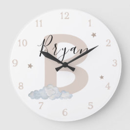 Neutral Monogram Baby Name Wall Clock Grote Klok