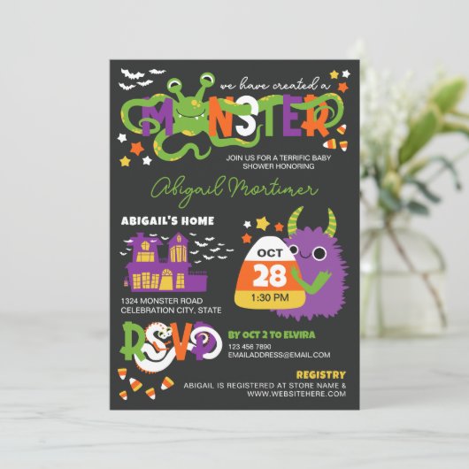 Neutral Monster Typography Halloween-Baby shower Kaart (Staand voorkant)