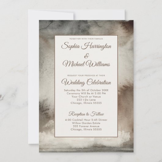 Neutral Moody Wedding Sjabloon QR Code Waterverf Kaart (Voorkant)