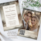 Neutral Moody Wedding Sjabloon QR Code Waterverf Kaart