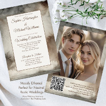 Neutral Moody Wedding Sjabloon QR Code Waterverf