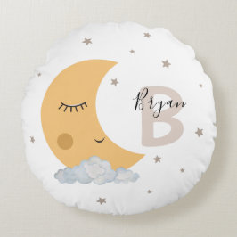 Neutral Moon Nursery Pillow with Custom Name Beige Rond Kussen