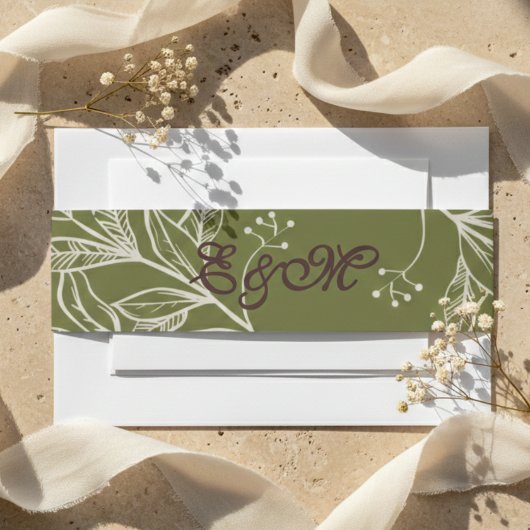 Neutral Mousse Brown en Olive Green Accent Wrap Uitnodigingen Wikkel