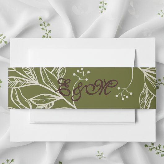 Neutral Mousse Brown en Olive Green Accent Wrap Uitnodigingen Wikkel