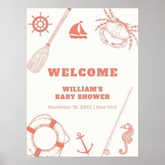 Neutral Nautical Vissen Boy Baby shower Welkom Poster (Voorkant)