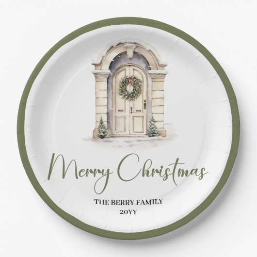 Neutral Nordic Christmas Script Personalized Plate Papieren Bordje (Voorkant)