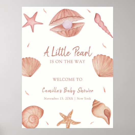 Neutral Ocean Seashell Pearl Baby shower Welkom Poster (Voorkant)